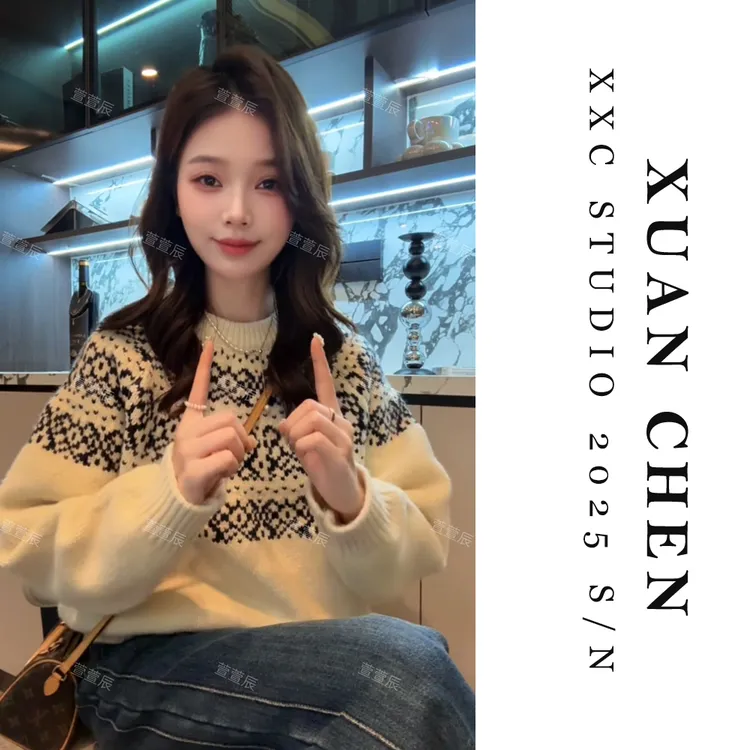 【英伦小岛】费尔岛毛衣女款秋冬加厚韩版宽松提花外出新款毛衣9210