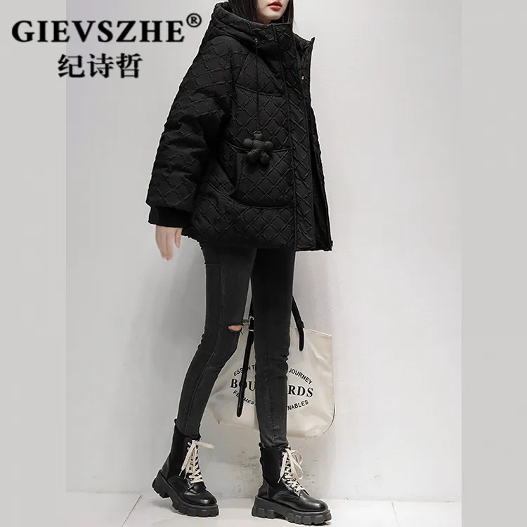 纪诗哲黑色短款连帽羽绒服女2025冬季新款韩版时尚白鸭绒加厚外套