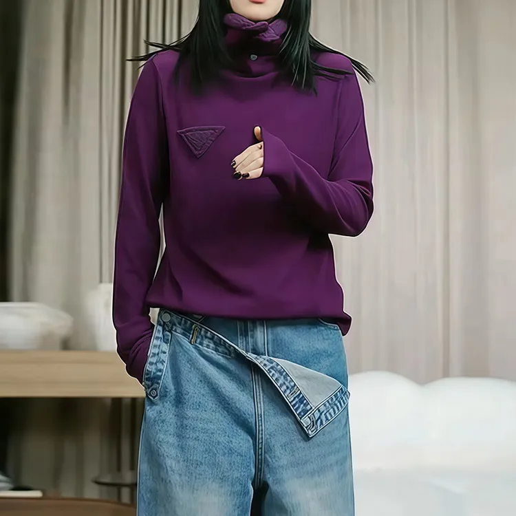 韩系时尚气质独特别致拼接卫衣女秋冬长袖上衣内搭高领打底衫上衣