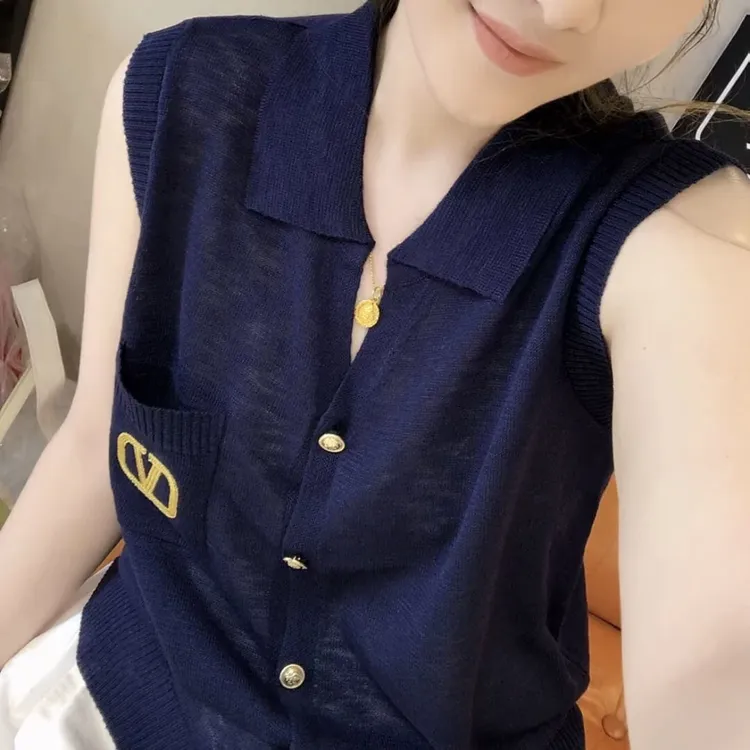 夏季坎肩刺绣女装无袖开衫女V领薄款毛针织衫气质