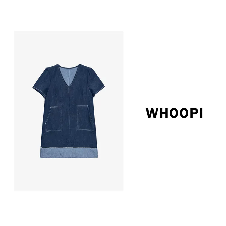 【Whoopi】【思南小岛】设计感撞色天丝牛仔丹宁色连衣裙
