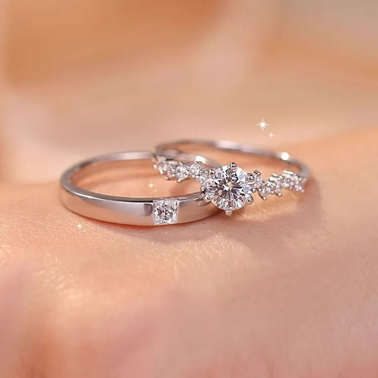 心草 925银莫桑石戒指 星愿莫桑石S925银对戒情侣简约银戒求婚