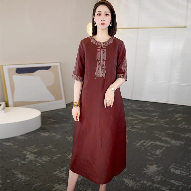 2025夏季时尚浪漫大牌杭州香云纱真丝连衣裙女气质妈妈桑蚕丝裙子