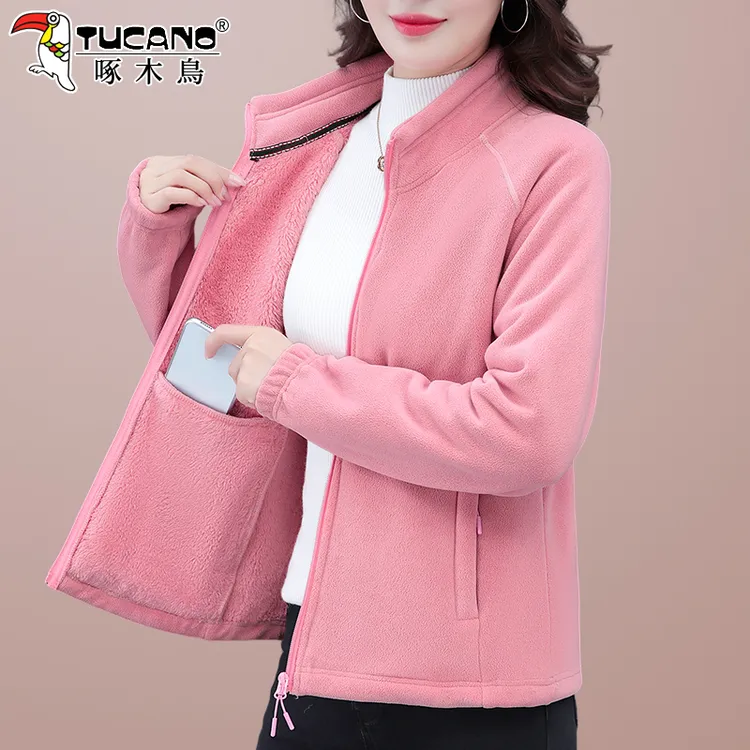 啄木鸟抓绒衣外套女秋冬2025新款中年妈妈加绒加厚女士摇粒绒上衣