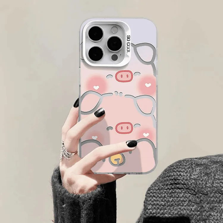 两只粉猪猪适用于苹果15PROMAX高颜值壳iPhone16卡通14高级XR