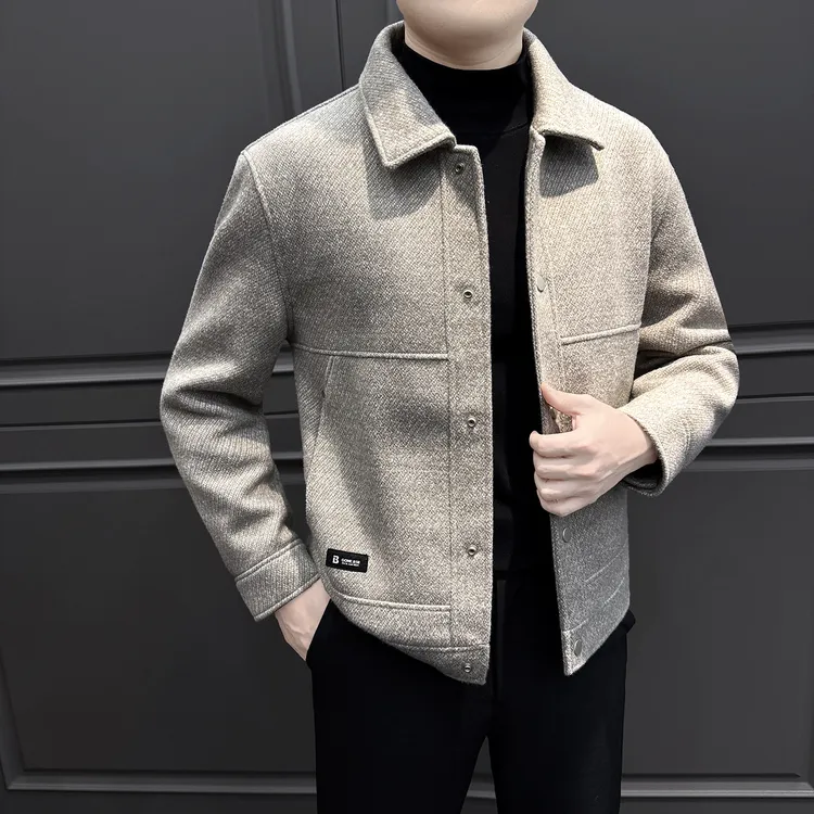 高端时尚百搭毛呢夹克外套男士冬季新款爆款潮牌痞帅短款呢子上衣