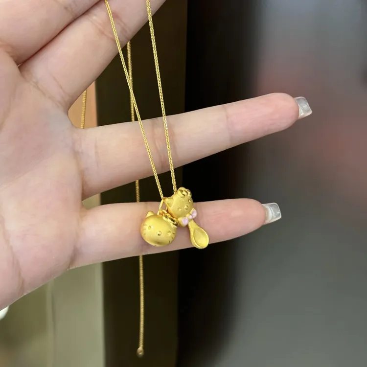 足金999hello kitty凯蒂猫吊坠黄金KT猫勺项链可爱送女友礼物