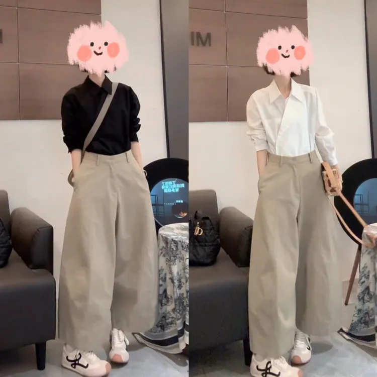 2025早秋新款法式小众设计师洋气显瘦衬衣阔腿裤百搭休闲两件套