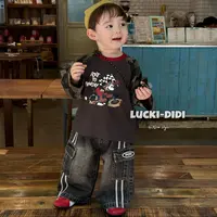 韩范男童秋装T恤2025新款洋气时髦儿童卡通米奇迷彩拼色长袖T恤潮