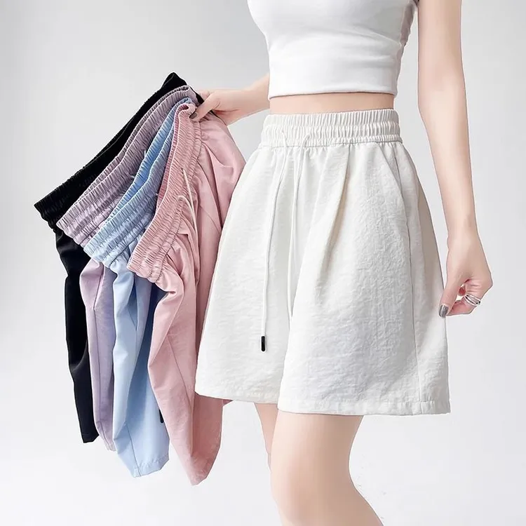 300斤大码奶芙肌理短裤女夏薄款高腰宽松显瘦胖mm运动休闲五分裤