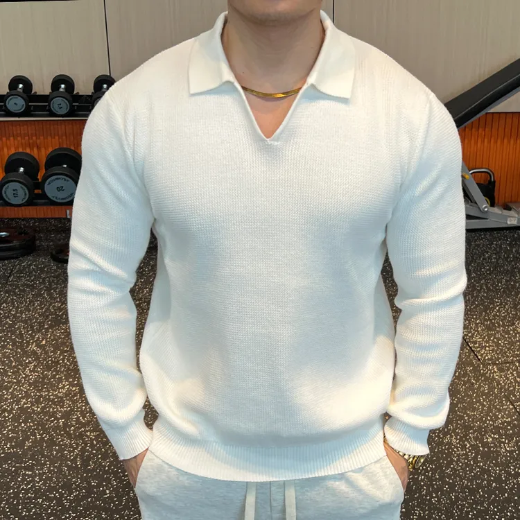 秋冬男士气质运动健身毛衣针织衫长袖时尚上衣V领舒适透气