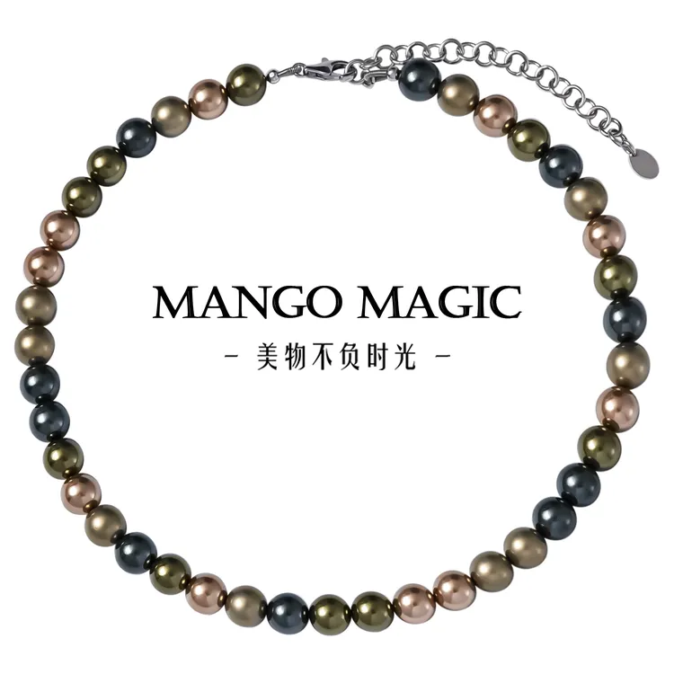 mango magic 铜合金项链 法式时尚百搭毛衣链叠戴多色珠项链 9487