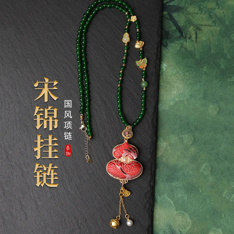 合金仿水晶吊坠 非遗宋锦项链福禄葫芦国风旗袍佛牌链子吊坠挂链