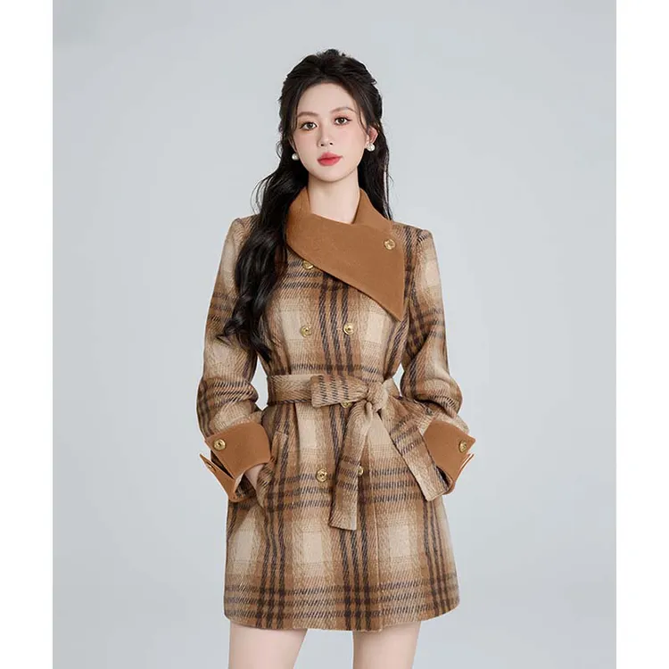 【有里布】【送腰带】千金风格子女高级感法式收腰漂亮流行大衣QJ0101