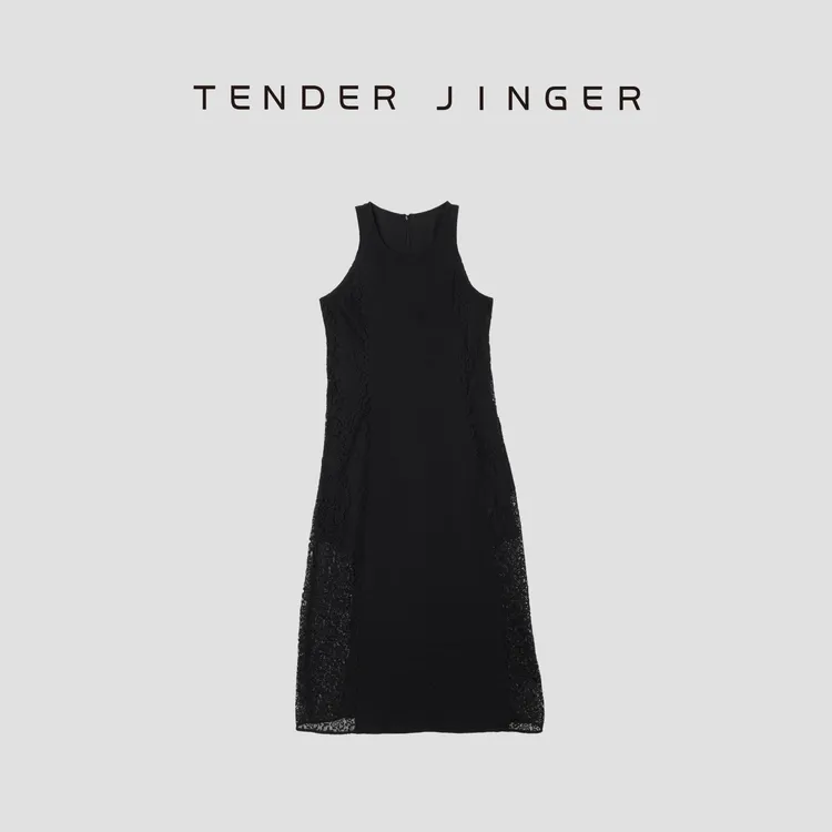 Tender Jinger｜蕾丝醋酸无袖背心连衣裙T52JLL30377