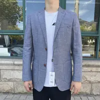 695605 羊毛+亚麻 春秋新款单层薄款男士西服二粒扣单西双开叉