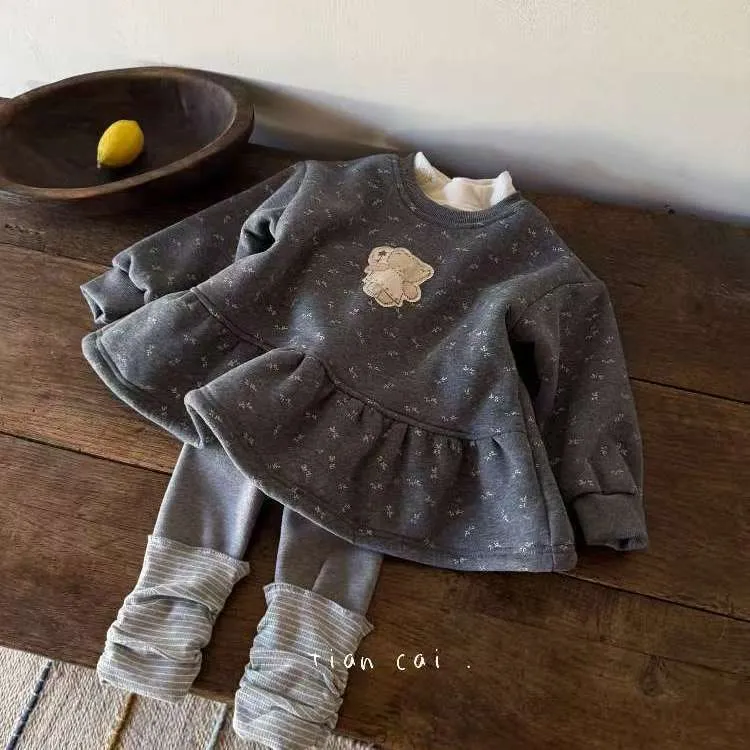 冬装新款女童加绒卫衣套装2025小女孩加厚打底衫加绒打底裤两件套