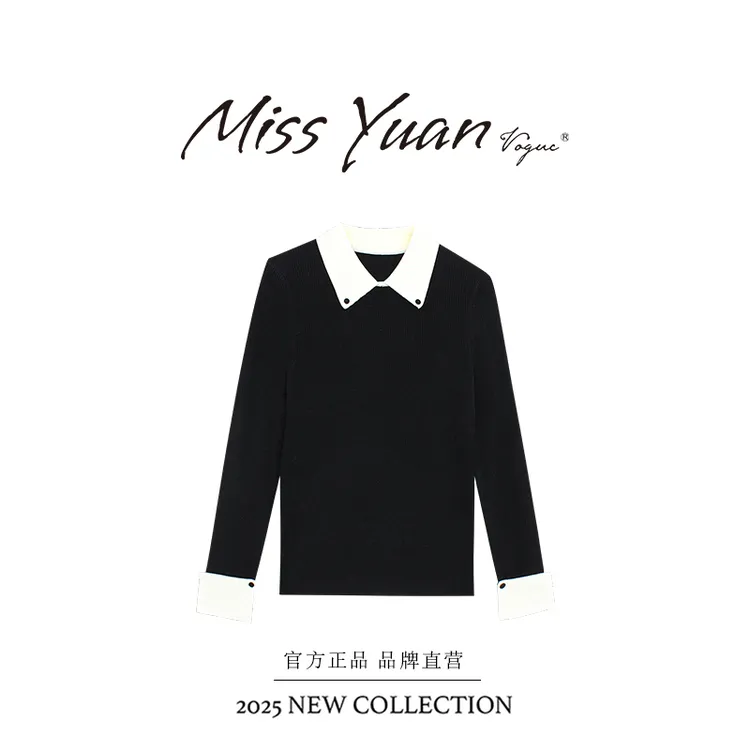 M.Y媛总 2025冬季新款撞色时尚针织衫气质长袖MY2519D
