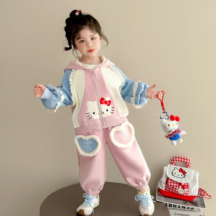 女童甜美春秋套装2025新款儿童可爱时尚花边小猫秋装女宝宝两件套