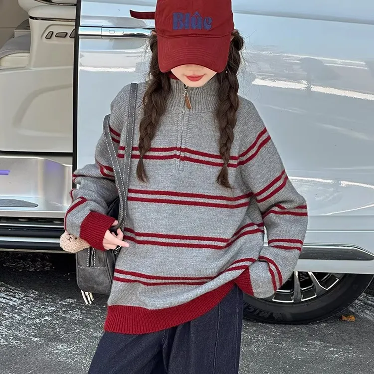 女童秋冬毛衣2025新款中大童超好看韩系针织衫上衣加绒牛仔裤套装