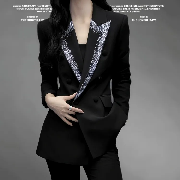 OUPAN 欧盼 深圳南油原创高端高级感女神气质领部烫钻西服套装885