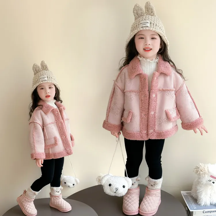 女童加绒外套加厚儿童皮毛一体毛毛衣宝宝上衣女孩秋冬装2025新款