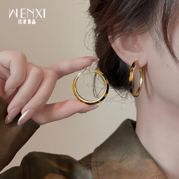 铜合金耳饰 豹纹大圈圈耳环2025新款高级感爆款秋冬美拉德耳钉女