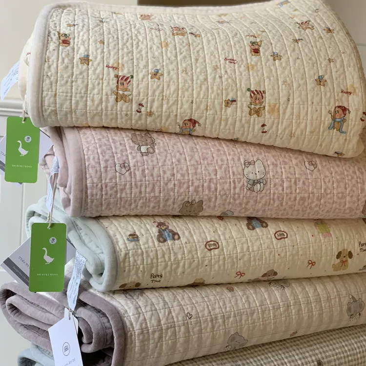 韩式大鹅～秋冬绒绒床盖亲肤纯棉冬季盖毯棉加绒加厚绗缝柔软舒适