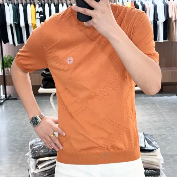 2025男士新品时尚简约休闲轻奢百搭潮流圆领修身春夏短袖2524148