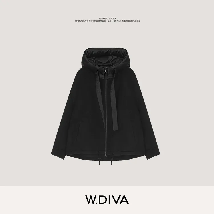 W.Diva【奇点】山羊绒羊毛柔软细腻鹅绒连帽双面呢外套女54C122653