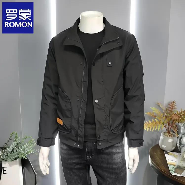 Romon/罗蒙夹克男士2025棒球服春秋款休闲上衣工装百搭潮翻领外套
