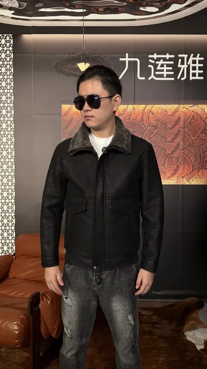 男款真皮皮毛一体全植鞣重洗高端 时尚外套