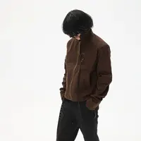WHISTLEHUNTER(WSTHT)两色复古显瘦定制皮绳拉链装饰收腰短夹克