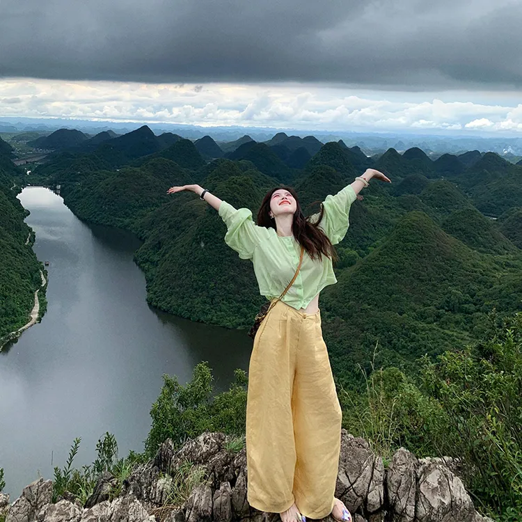 parkyeon夏季新款简约防晒长袖衬衫上衣宽松显瘦阔腿休闲裤套装女