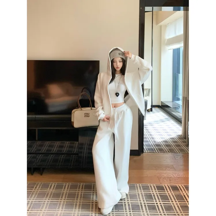 网红 长期松弛主义醋酸天丝加绒连帽卫衣卫裤套装