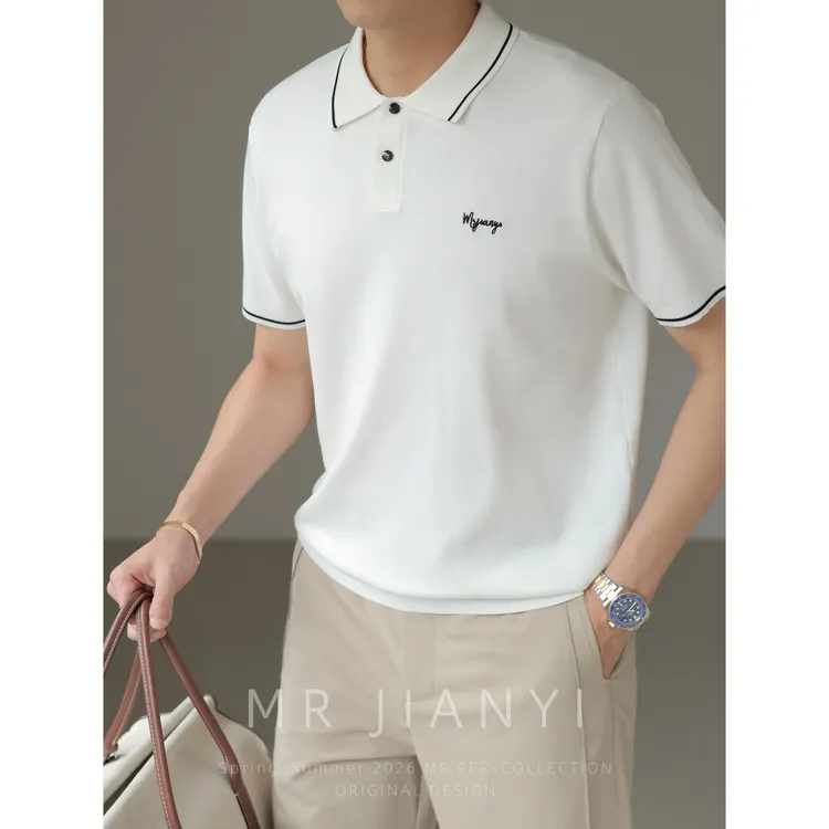 MR JIANYI 夏季黑白印记针织短袖Polo衫老钱网球高尔夫休闲上衣男