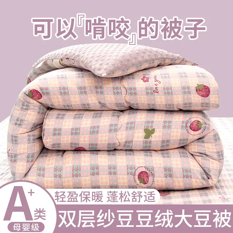 秋冬季双层纱豆豆绒被子被芯冬被春秋被单人儿童加厚保暖被子被芯