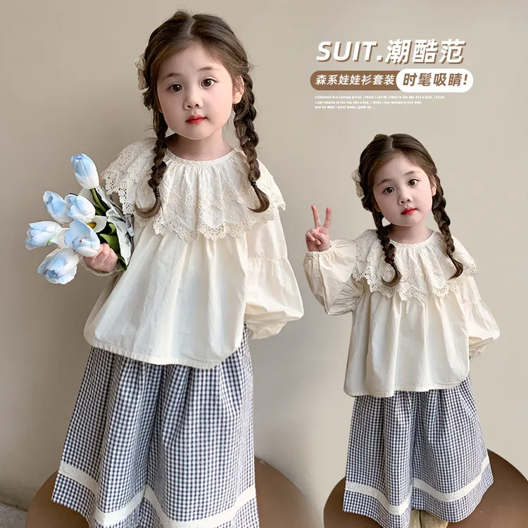 女童娃娃领衬衫2025春装儿童花边娃娃衫韩系3-6岁女童洋气套装