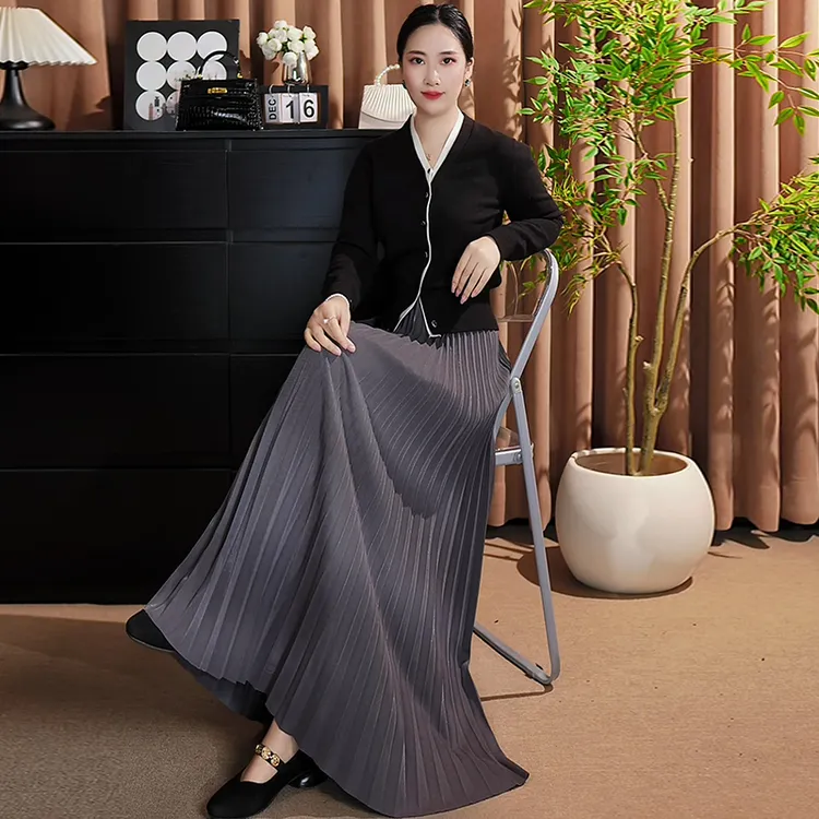 青丘百褶裙半身裙女秋冬2025新款爆款垂感高档a字大摆长裙到脚髁
