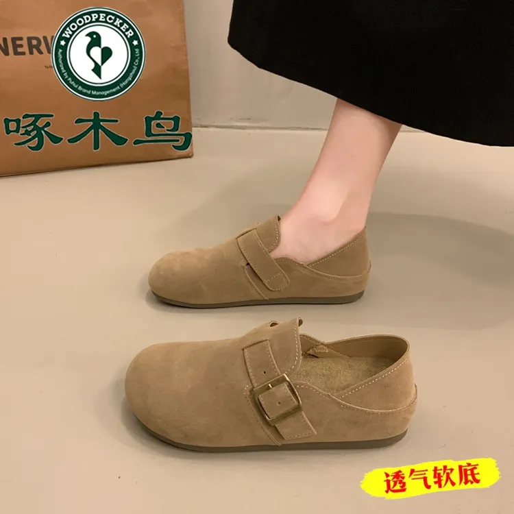 啄木鸟品牌复古轻便勃肯鞋女2025春秋新款孕妇软底单鞋休闲豆豆鞋