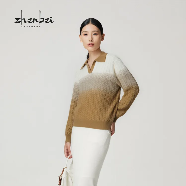 ZB/珍贝2025秋冬新品 T恤领绞花女衫/56700