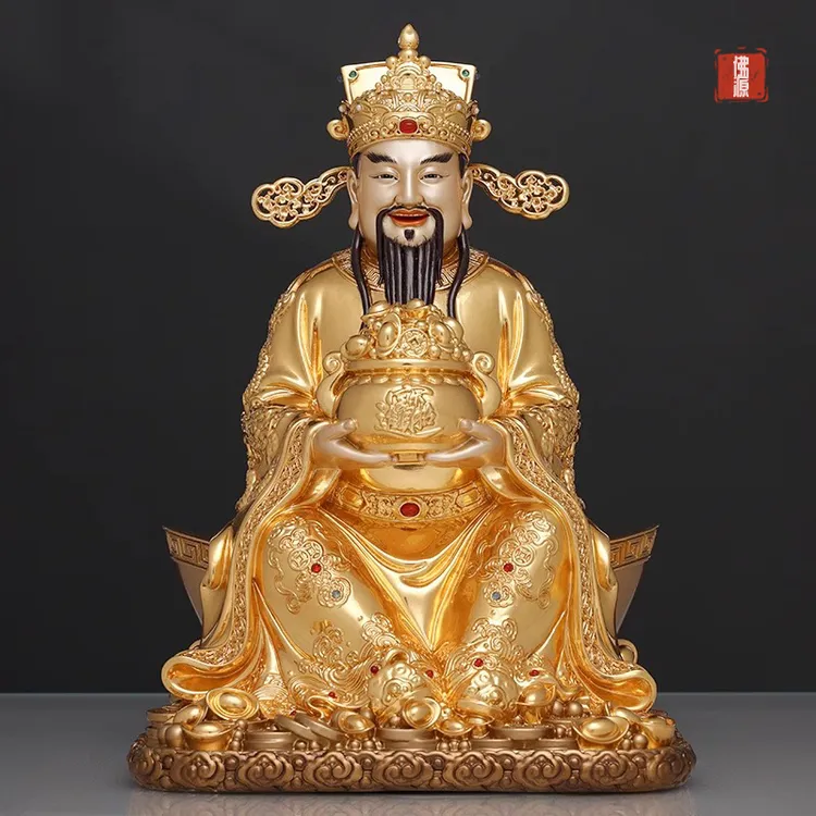 台湾京铜贴金财神爷摆件家用复古佛像招财神像店铺办公室礼品摆件