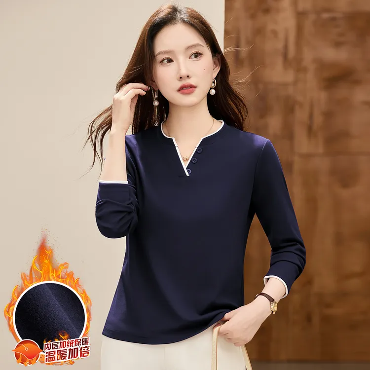 长袖t恤女秋冬加绒内搭打底衫2025新款洋气女装爆款正肩外穿上衣