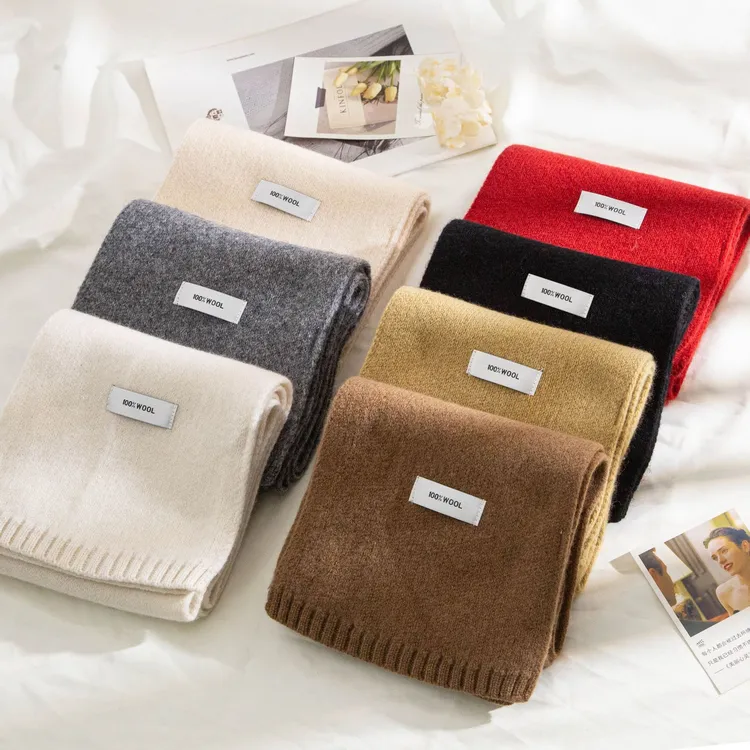 高品质纯色羊毛围巾女冬季澳洲保暖针织百搭男女情侣送礼红色围脖