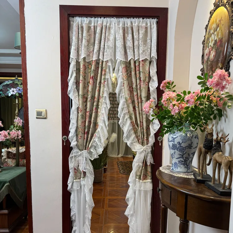 繁花似锦门帘复古荷兰绒免打孔长款卧室遮光防蚊隔断门帘
