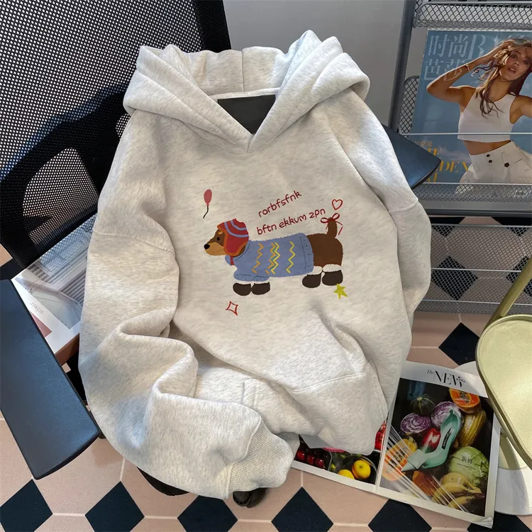 凯颂加大码300斤卡通腊肠狗连帽卫衣男女秋冬新款宽松显瘦上衣