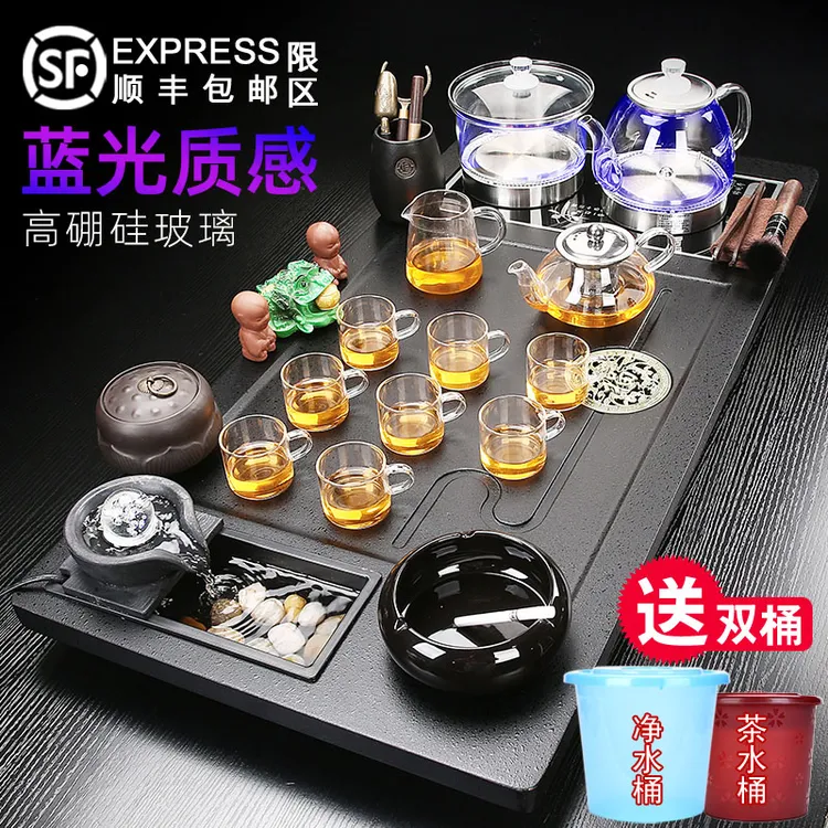 大号流水茶盘全自动蓝光烧水壶一体泡茶台家用客厅喝茶茶具套装