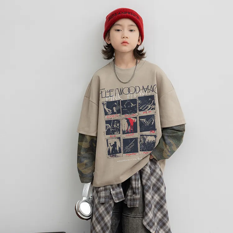 【2025秋款上新】男童T恤儿童假两件韩版帅气上衣中大童百搭长袖潮