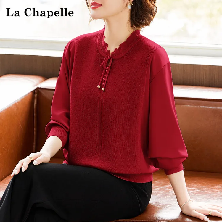 拉夏贝尔十月喜婆婆妈妈婚宴装礼服针织上衣中老年女春秋T恤小衫