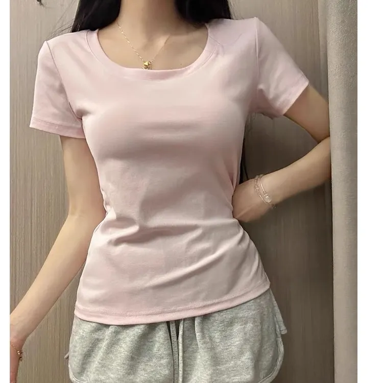 白色正肩t恤短袖背心女内搭打底u领吊带2025修身上衣汗衫低收腰